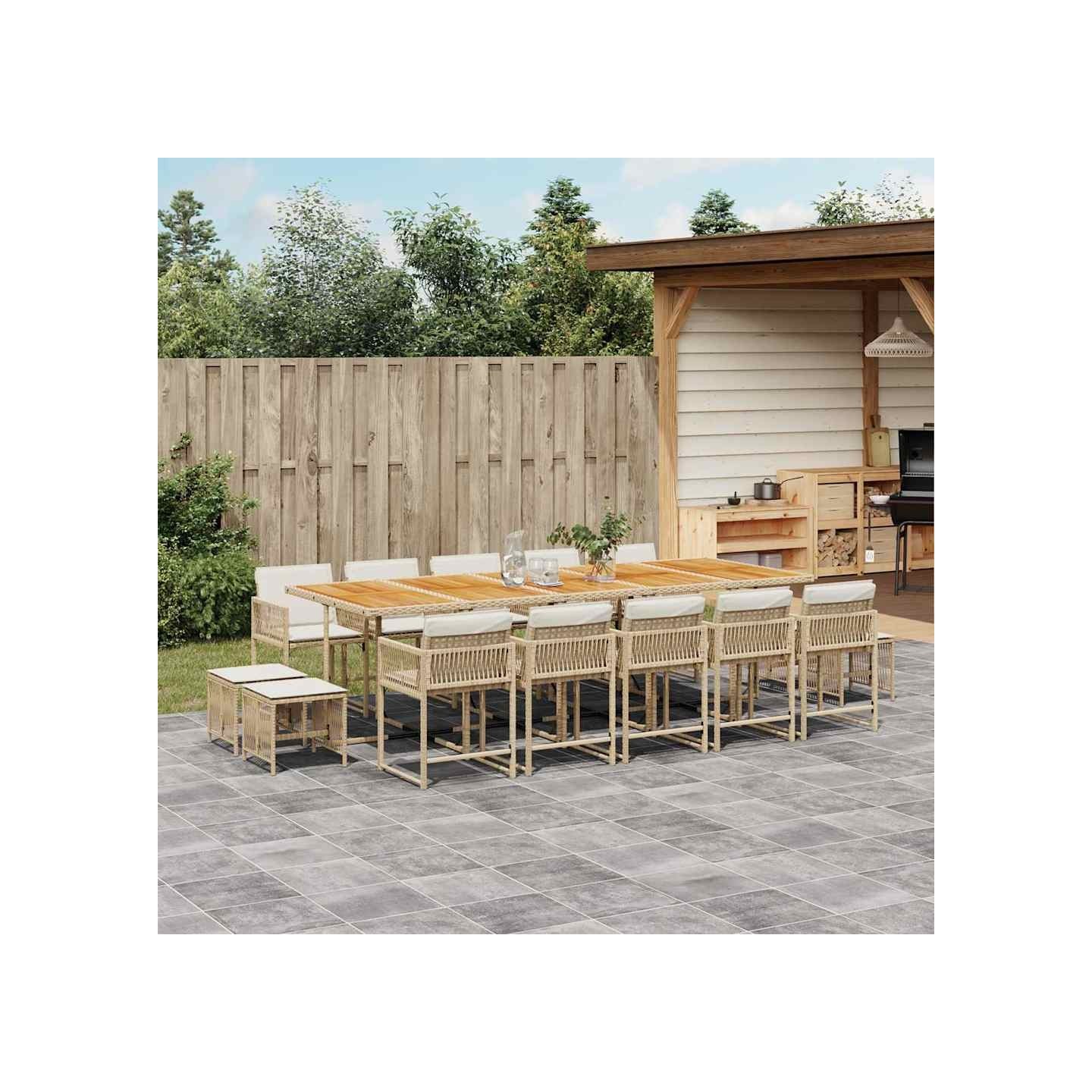 Ensemble à manger de jardin et coussins 15 pcs beige