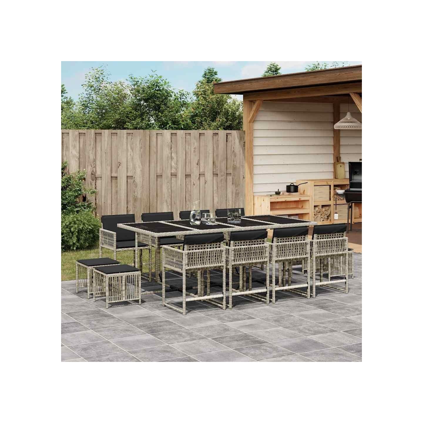 Ensemble à manger de jardin et coussins 13 pcs gris clair rotin