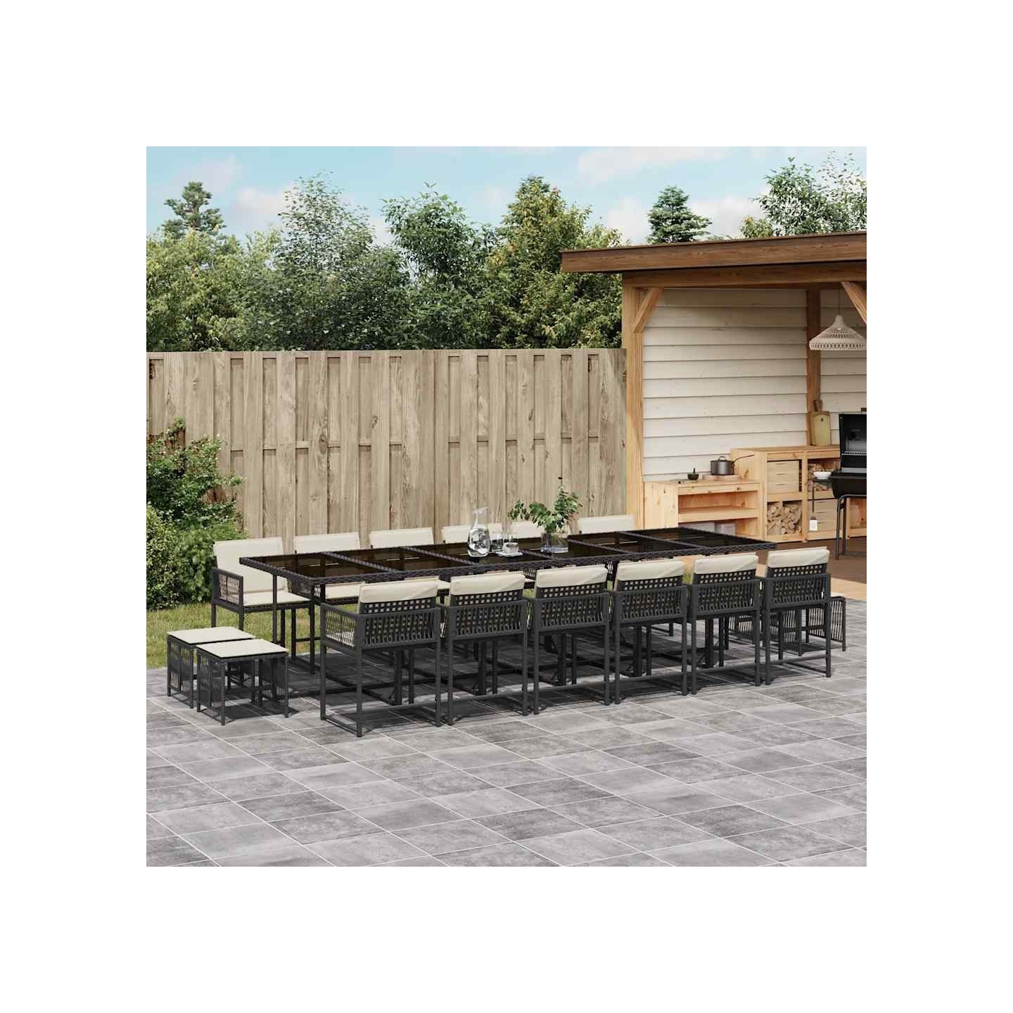 Ensemble à manger de jardin 17 pcs coussins noir résine tressée