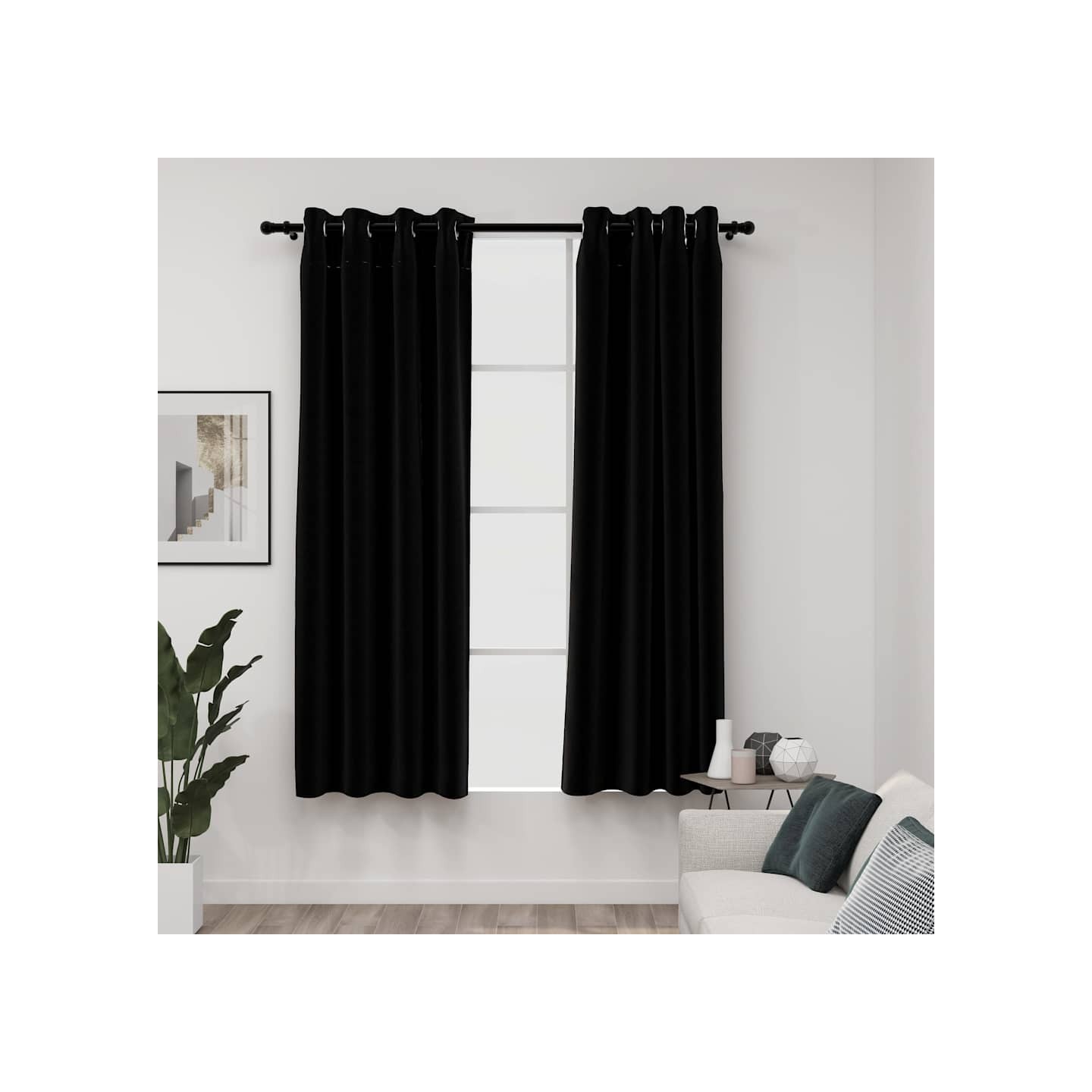 Rideaux occultants Aspect lin avec œillets 2 pcs Noir 140x175cm