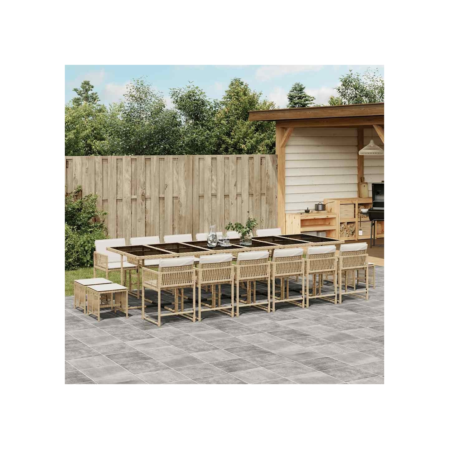 Ensemble à manger de jardin et coussins 17 pcs beige