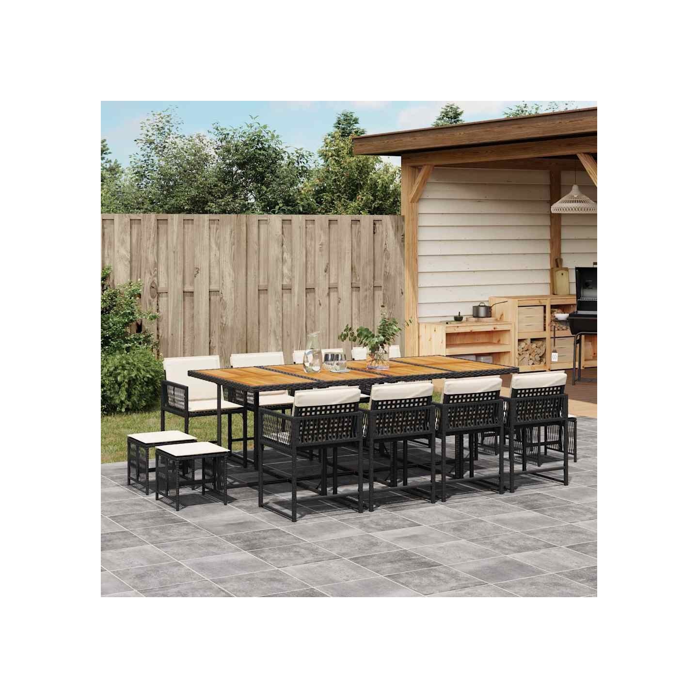 Ensemble à manger de jardin 13 pcs coussins noir résine tressée