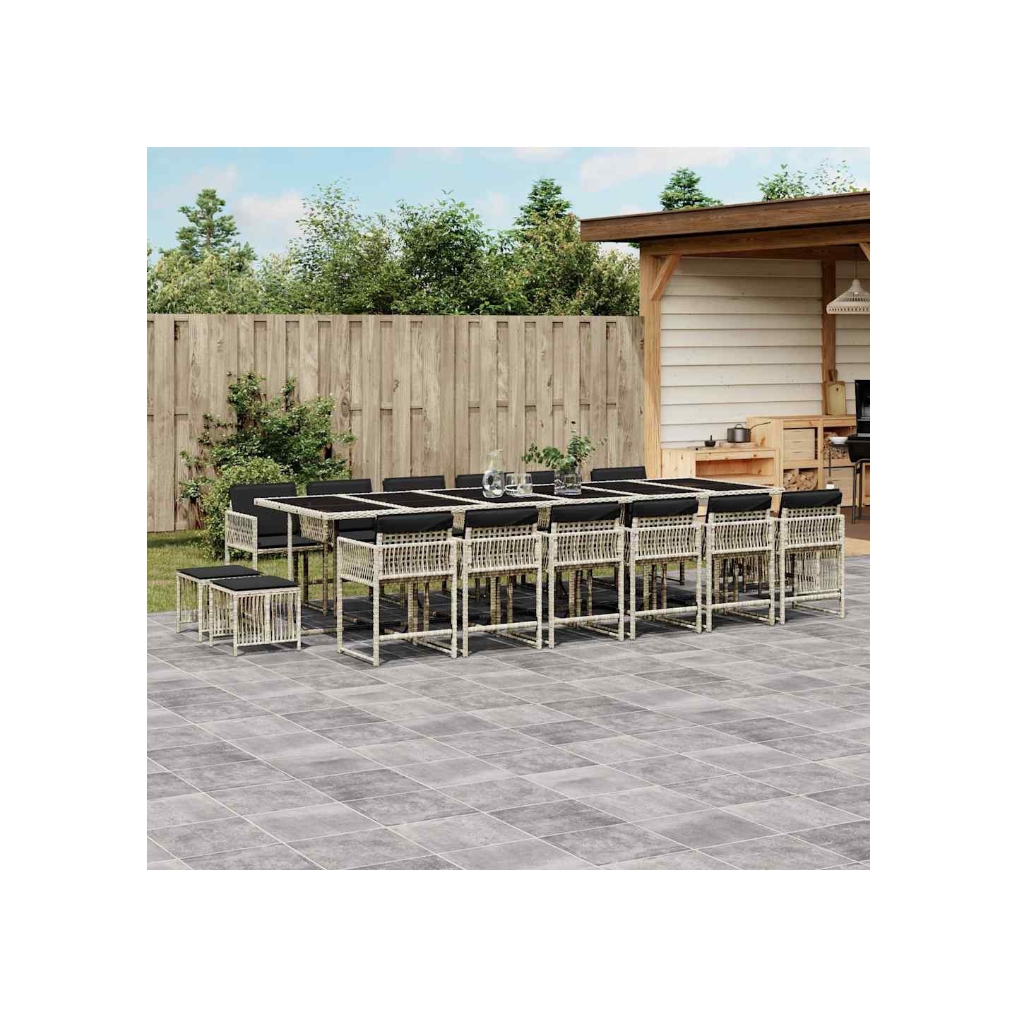 Ensemble à manger de jardin et coussins 17 pcs gris clair rotin