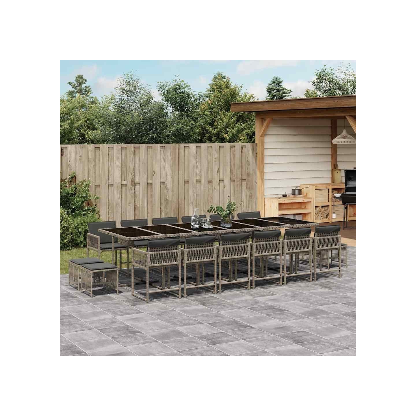 Ensemble à manger de jardin 17 pcs et coussins résine tressée