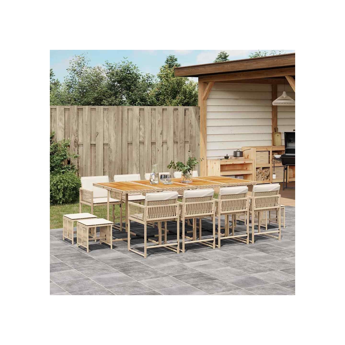 Ensemble à manger de jardin et coussins 13 pcs beige