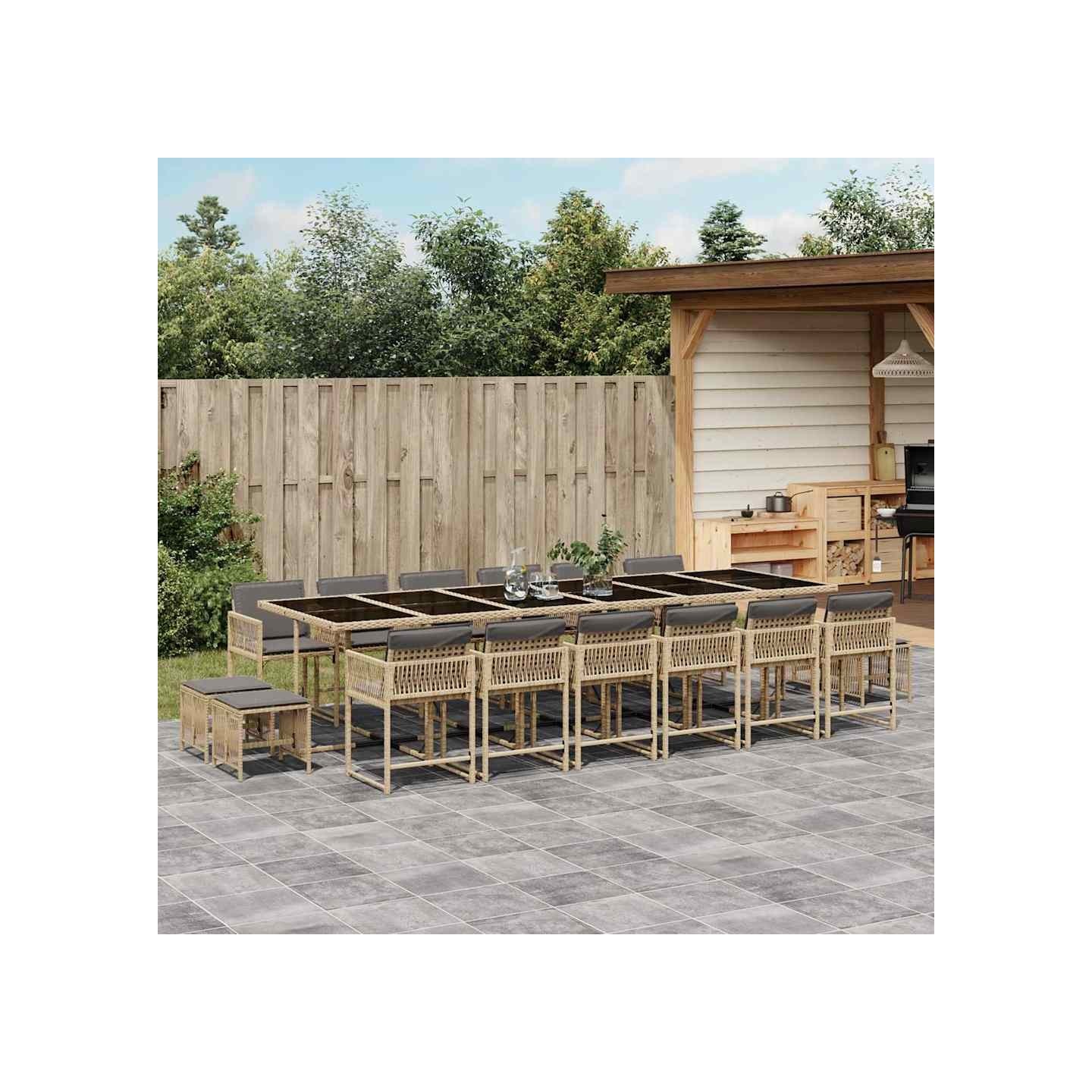 Ensemble à manger de jardin et coussins 17 pcs mélange beige
