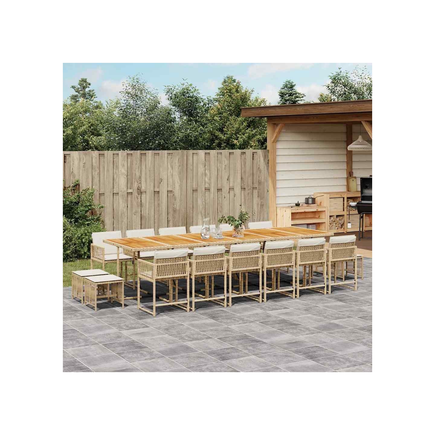 Ensemble à manger de jardin et coussins 17 pcs beige
