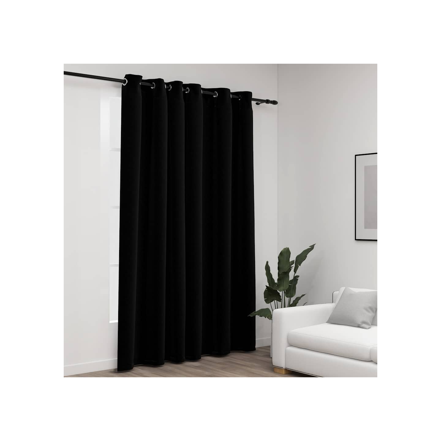 Rideau occultant Aspect de lin avec œillets Noir 290x245 cm