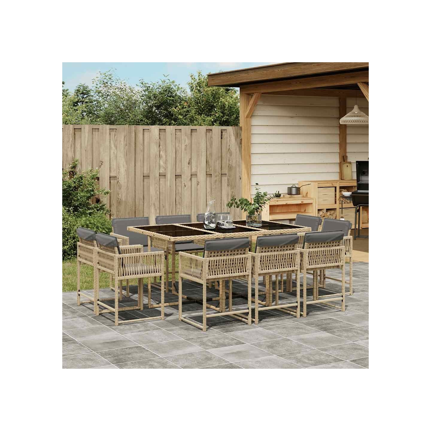 Ensemble à manger de jardin et coussins 11 pcs mélange beige