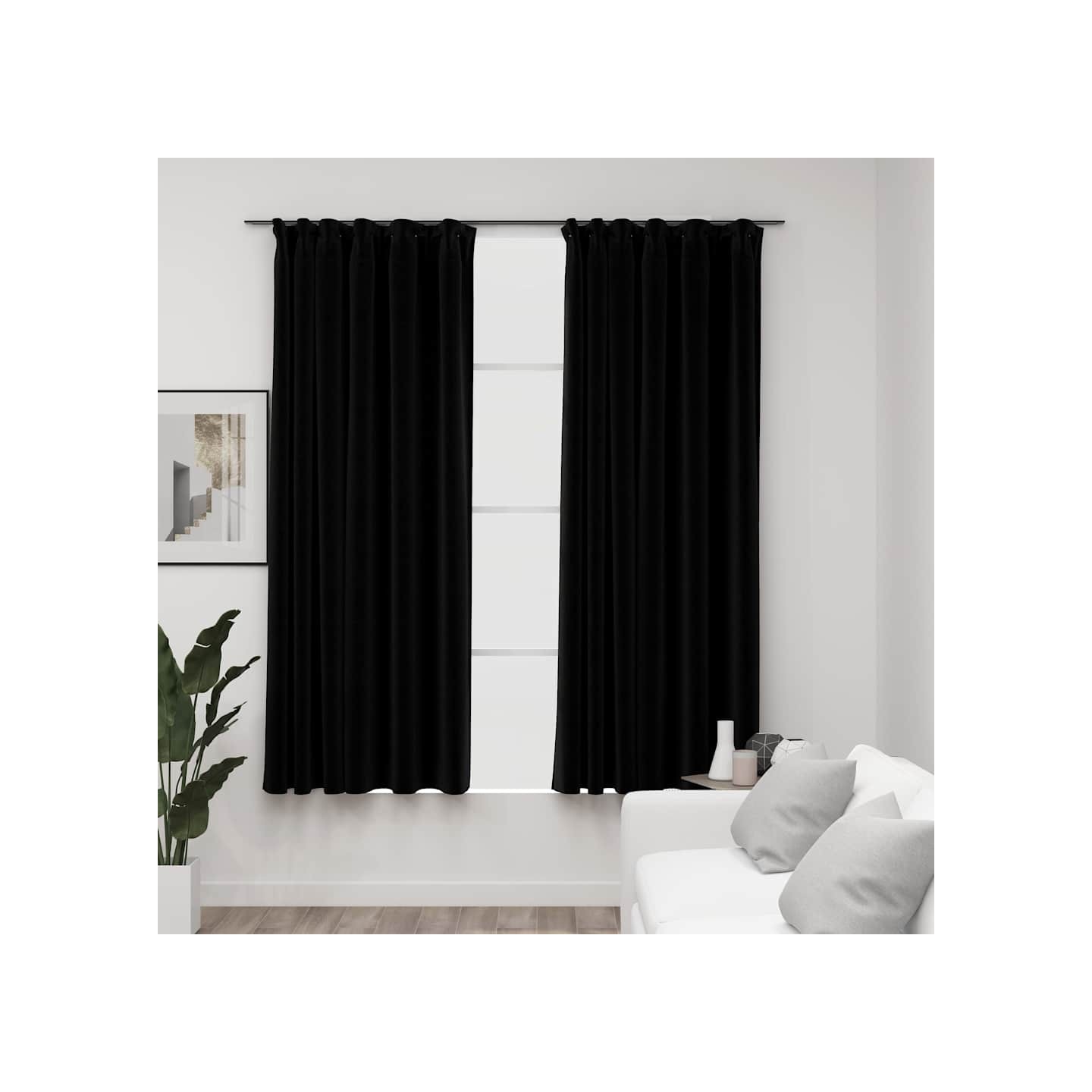 Rideaux occultants aspect lin avec crochets 2pcs Noir 140x175cm