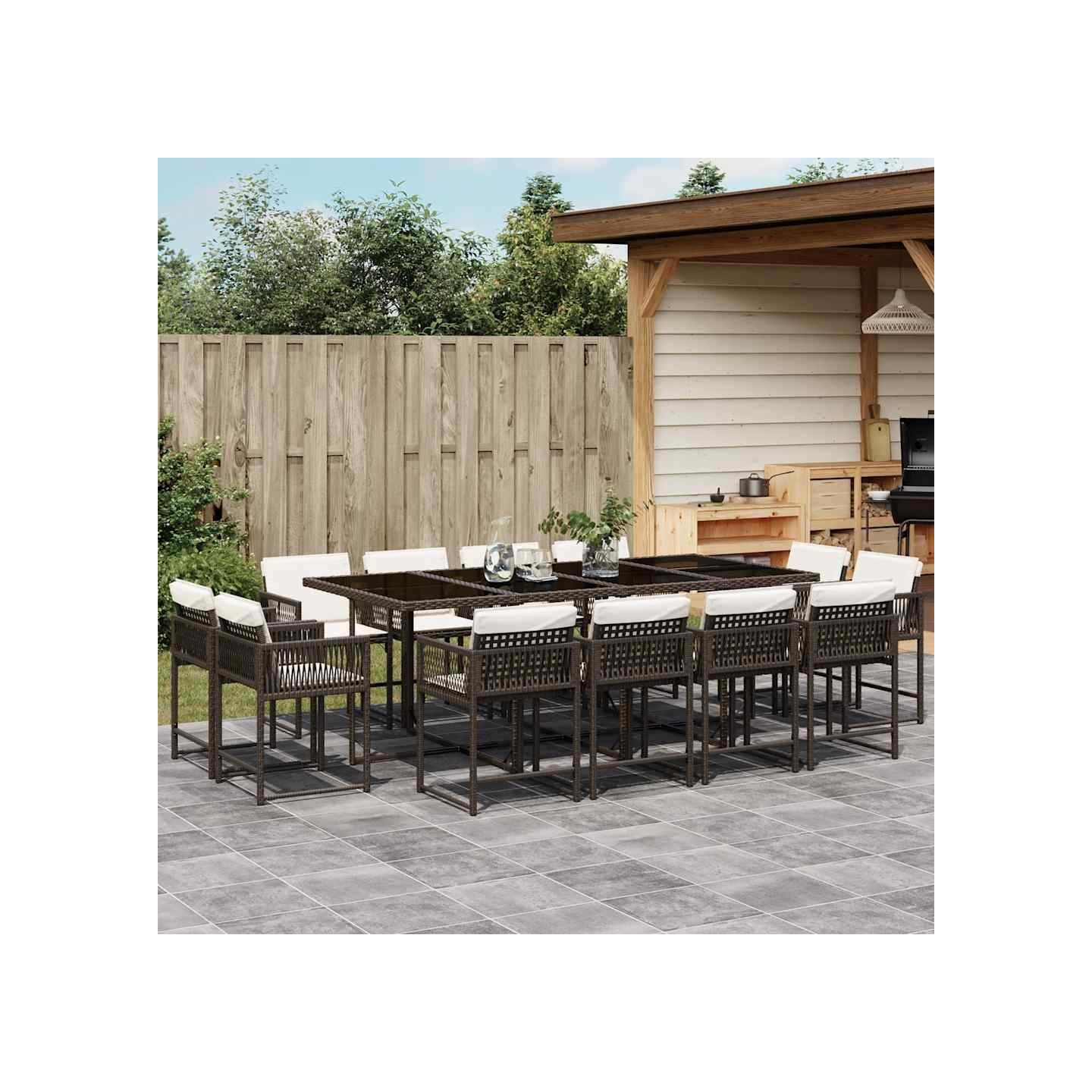 Ensemble à manger de jardin avec coussins 13 pcs marron rotin