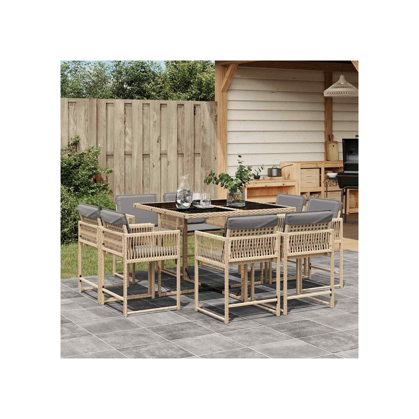 Ensemble à manger de jardin et coussins 9 pcs mélange beige