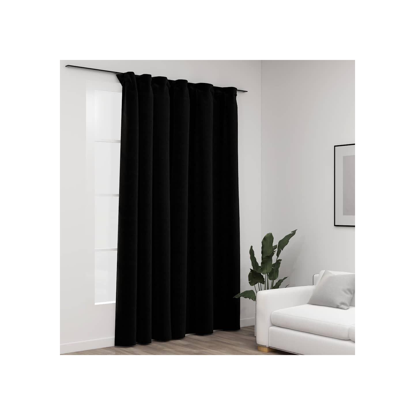Rideau occultant d'aspect de lin avec crochets Noir 290x245 cm