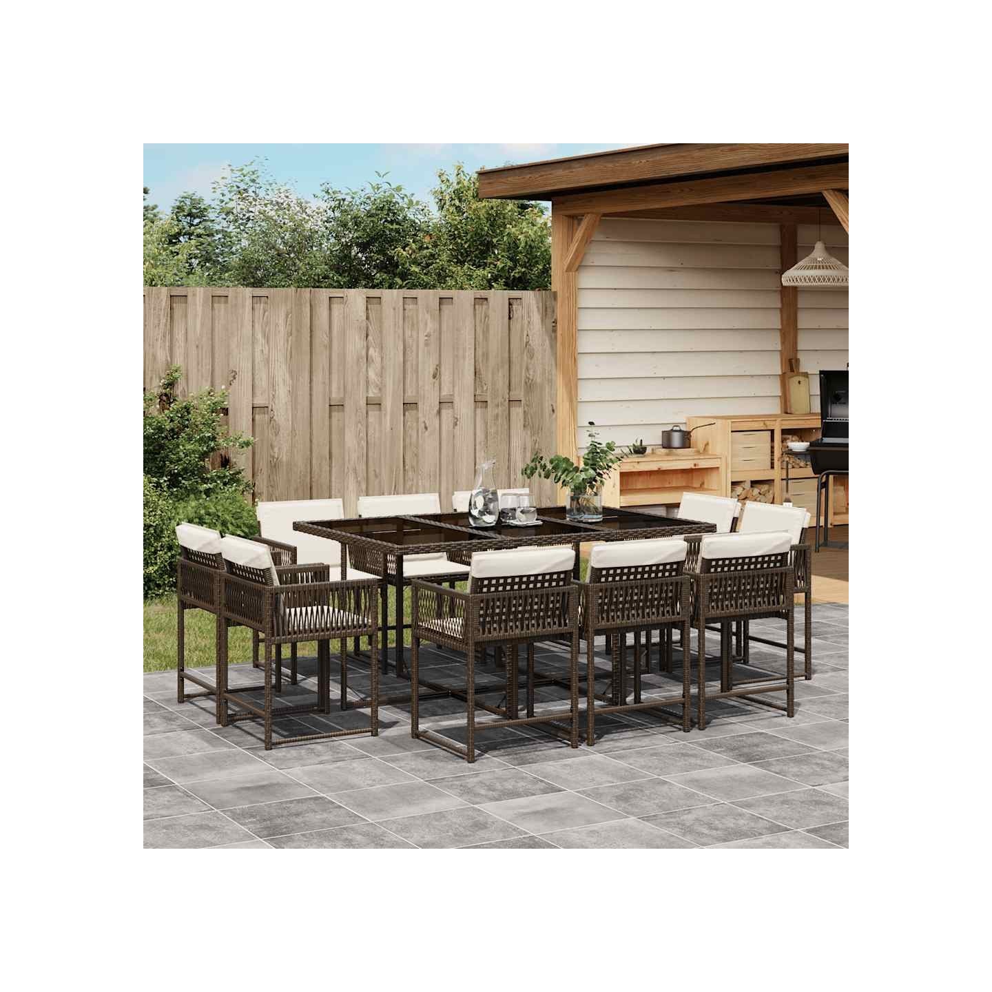Ensemble à manger de jardin et coussins 11 pcs marron rotin