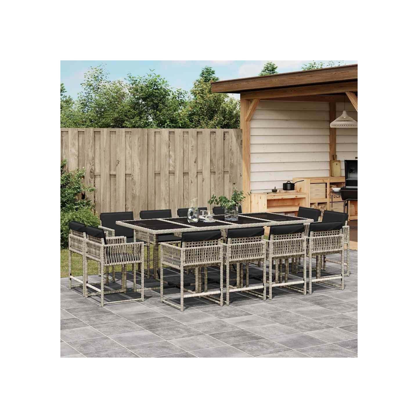 Ensemble à manger de jardin et coussins 13 pcs gris clair rotin