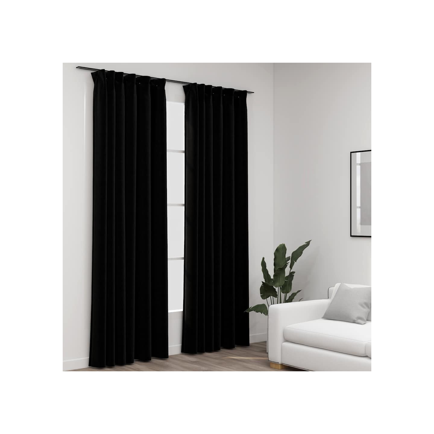 Rideaux occultants aspect lin avec crochets 2pcs Noir 140x225cm