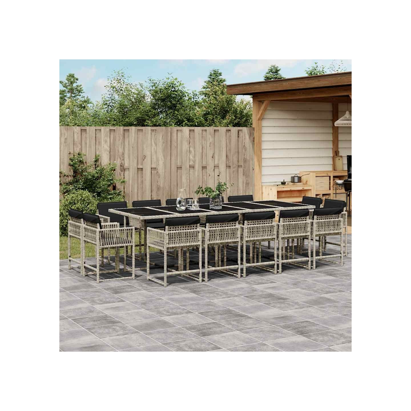Ensemble à manger de jardin et coussins 15 pcs gris clair rotin