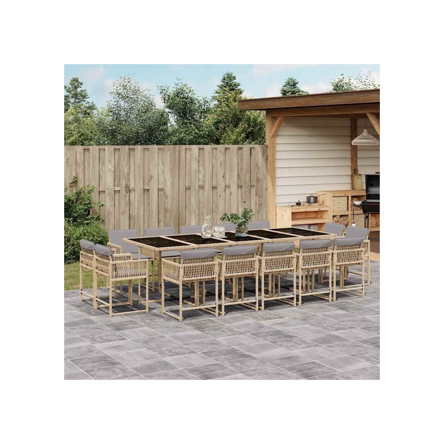 Ensemble à manger de jardin et coussins 15 pcs mélange beige