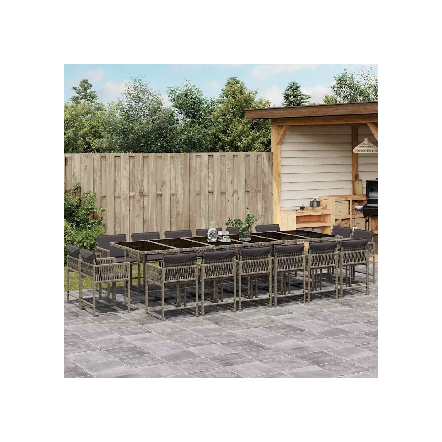 Ensemble à manger de jardin 17 pcs et coussins résine tressée
