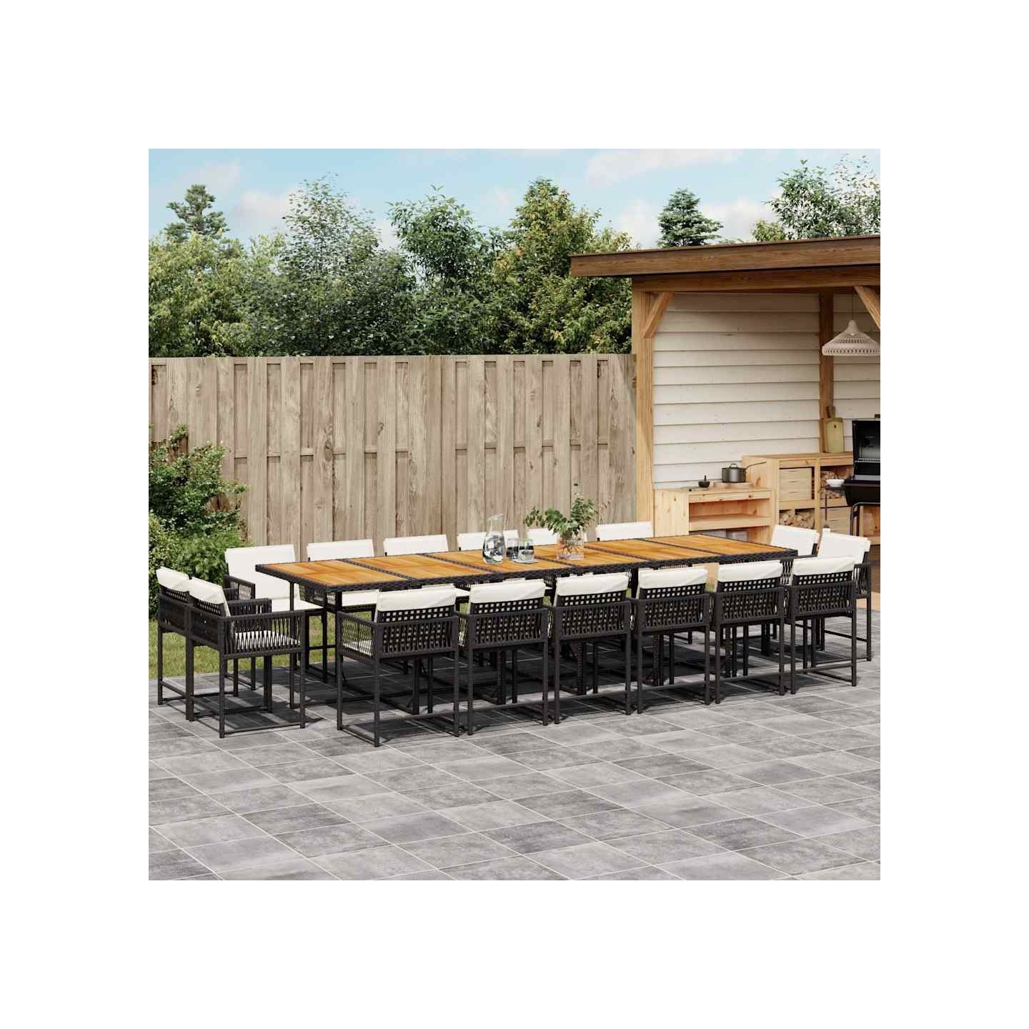 Ensemble à manger de jardin 17 pcs coussins noir résine tressée