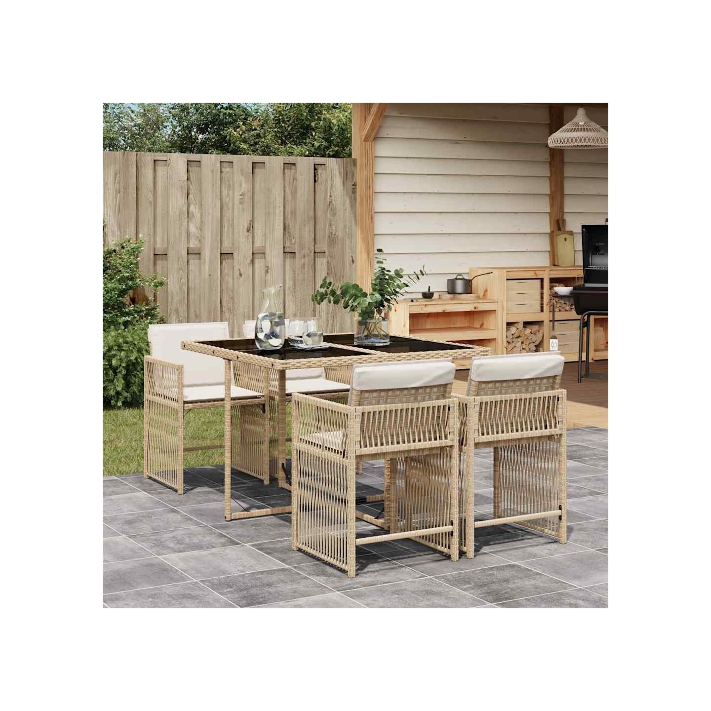 Ensemble à manger de jardin avec coussins 5pcs Beige poly rotin