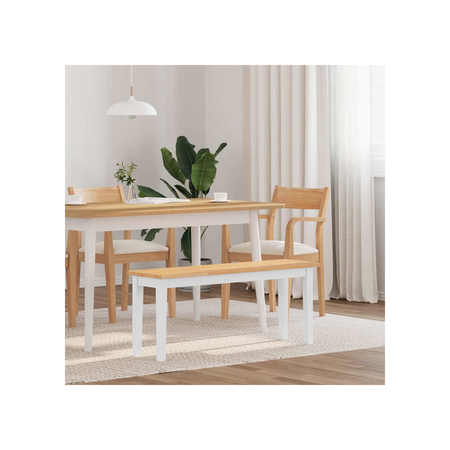 Banc 110 cm blanc bois massif caoutchouc