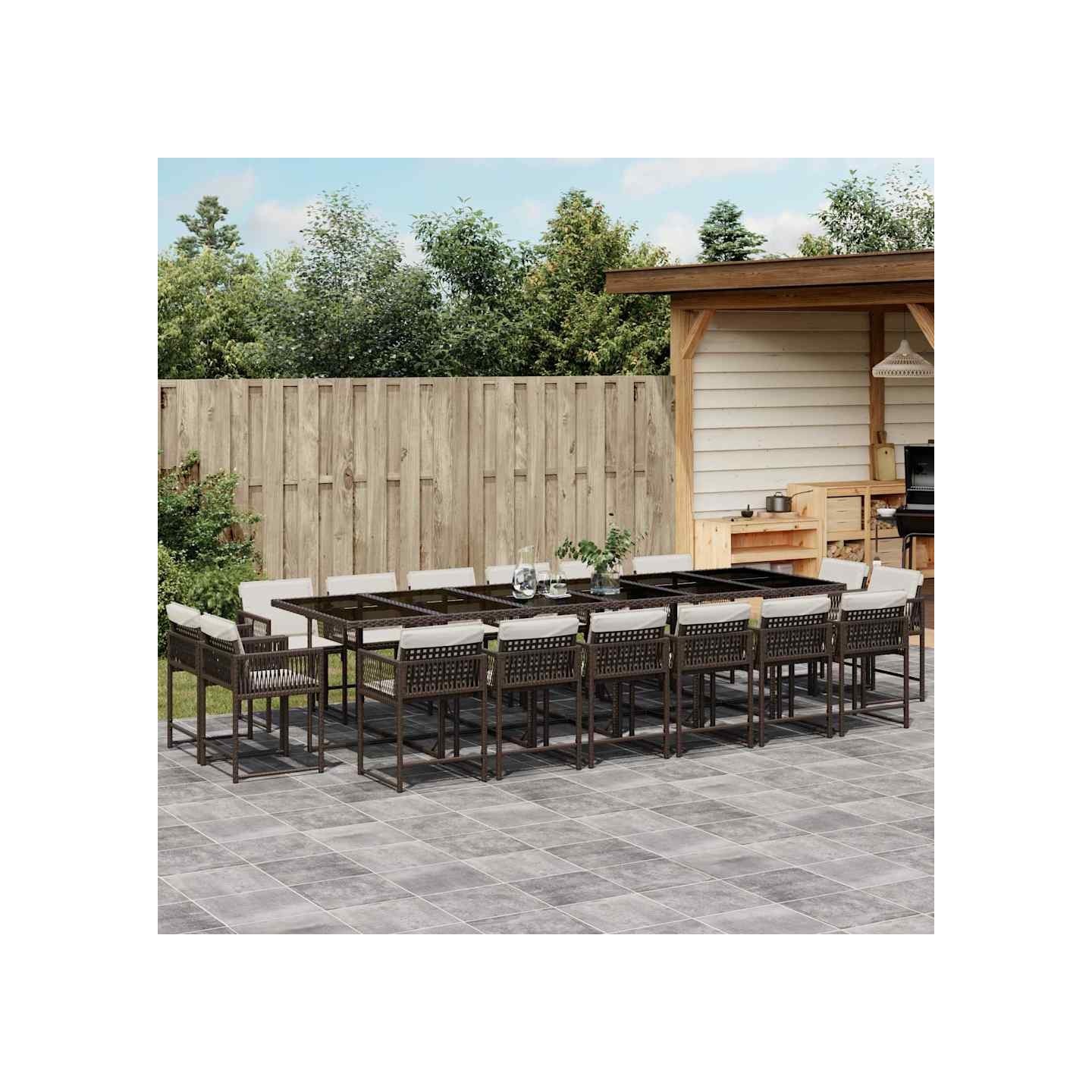 Ensemble à manger de jardin et coussins 17 pcs marron rotin