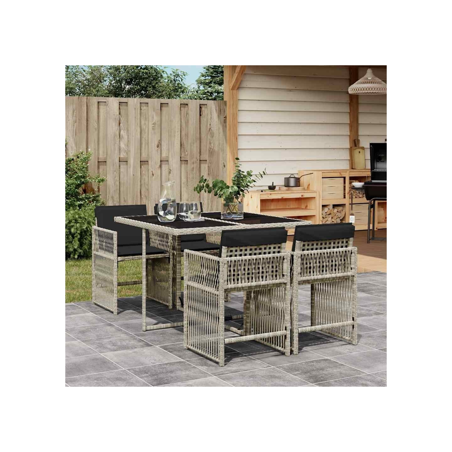 Ensemble à manger de jardin et coussins 5 pcs gris clair rotin