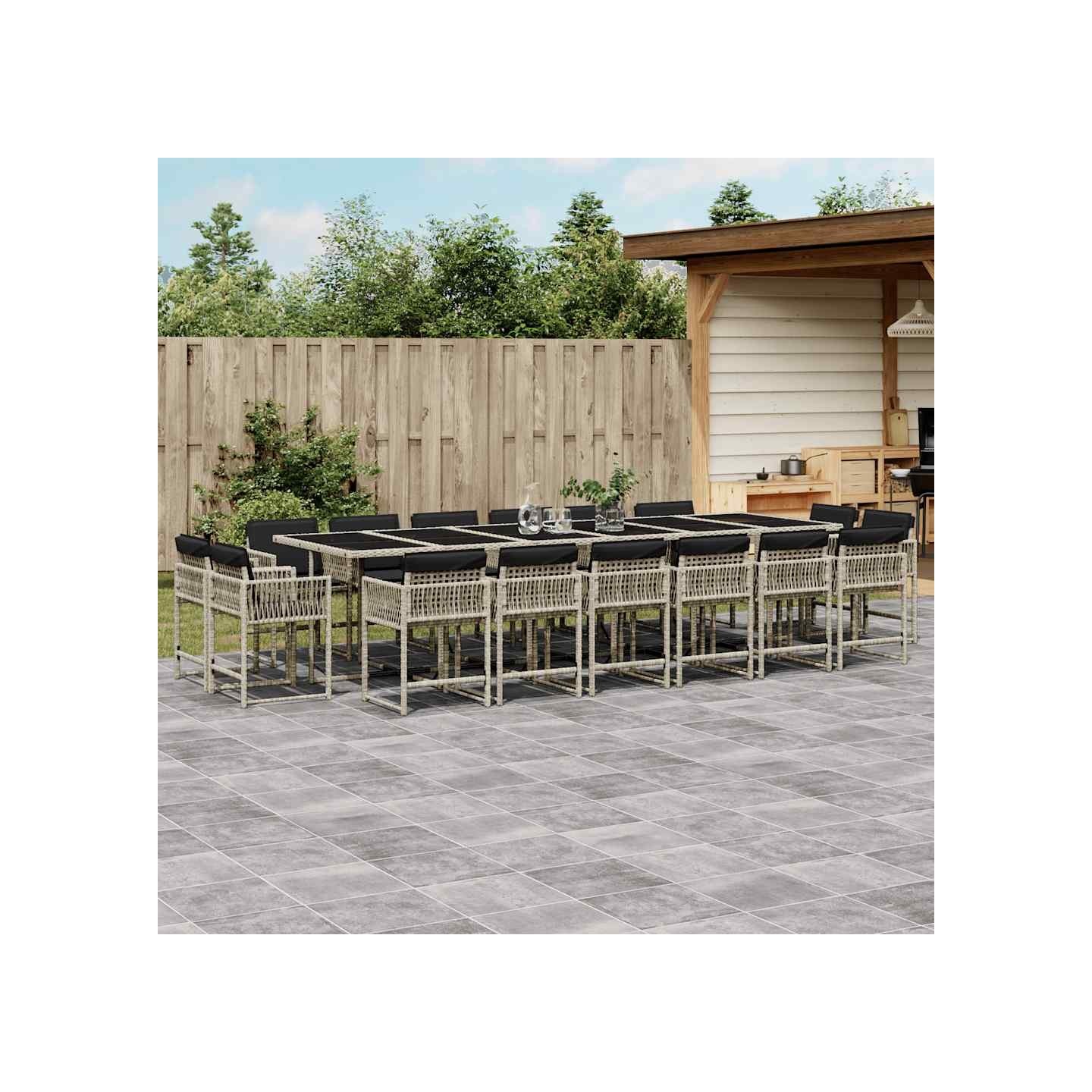 Ensemble à manger de jardin et coussins 17 pcs gris clair rotin