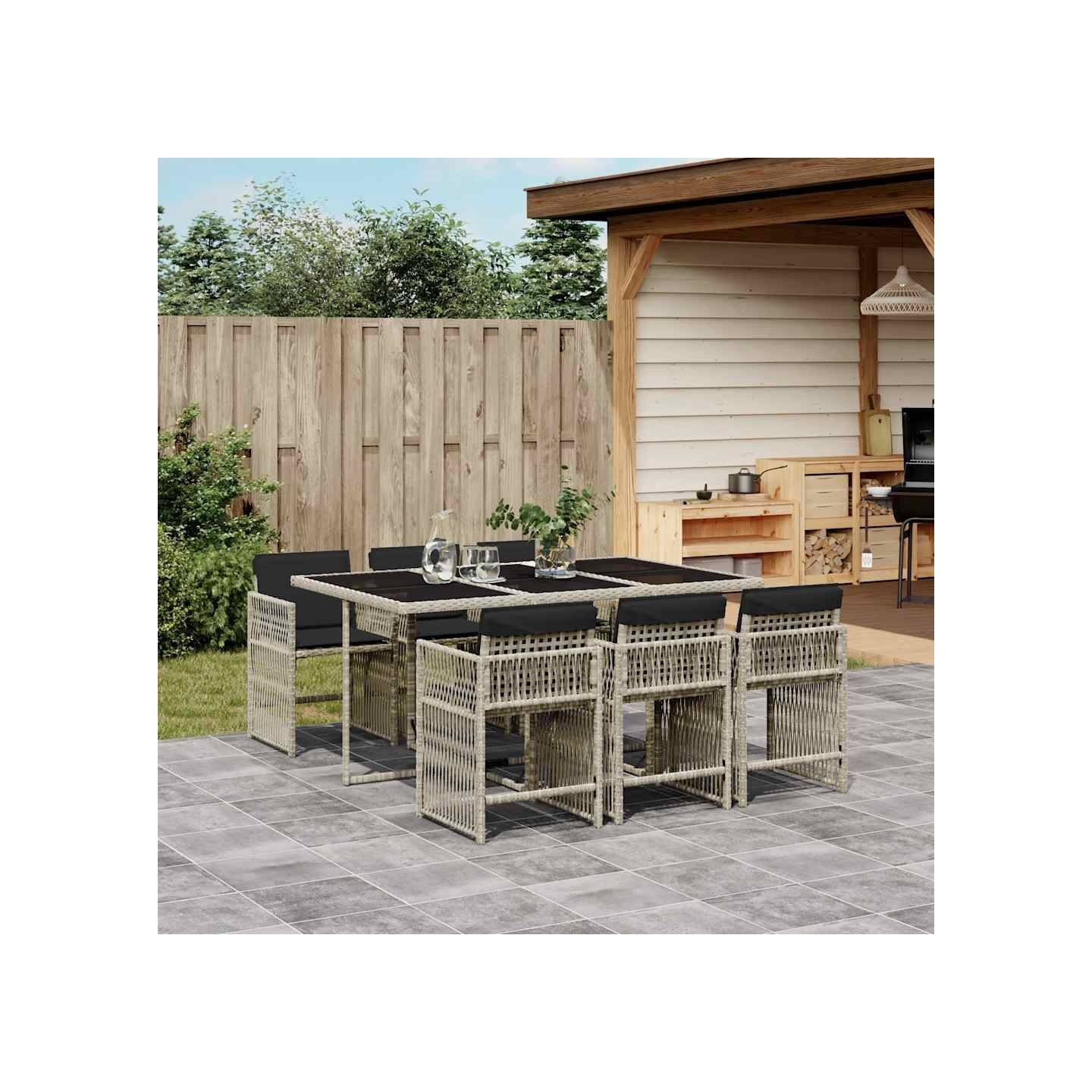 Ensemble à manger de jardin et coussins 7 pcs gris clair rotin