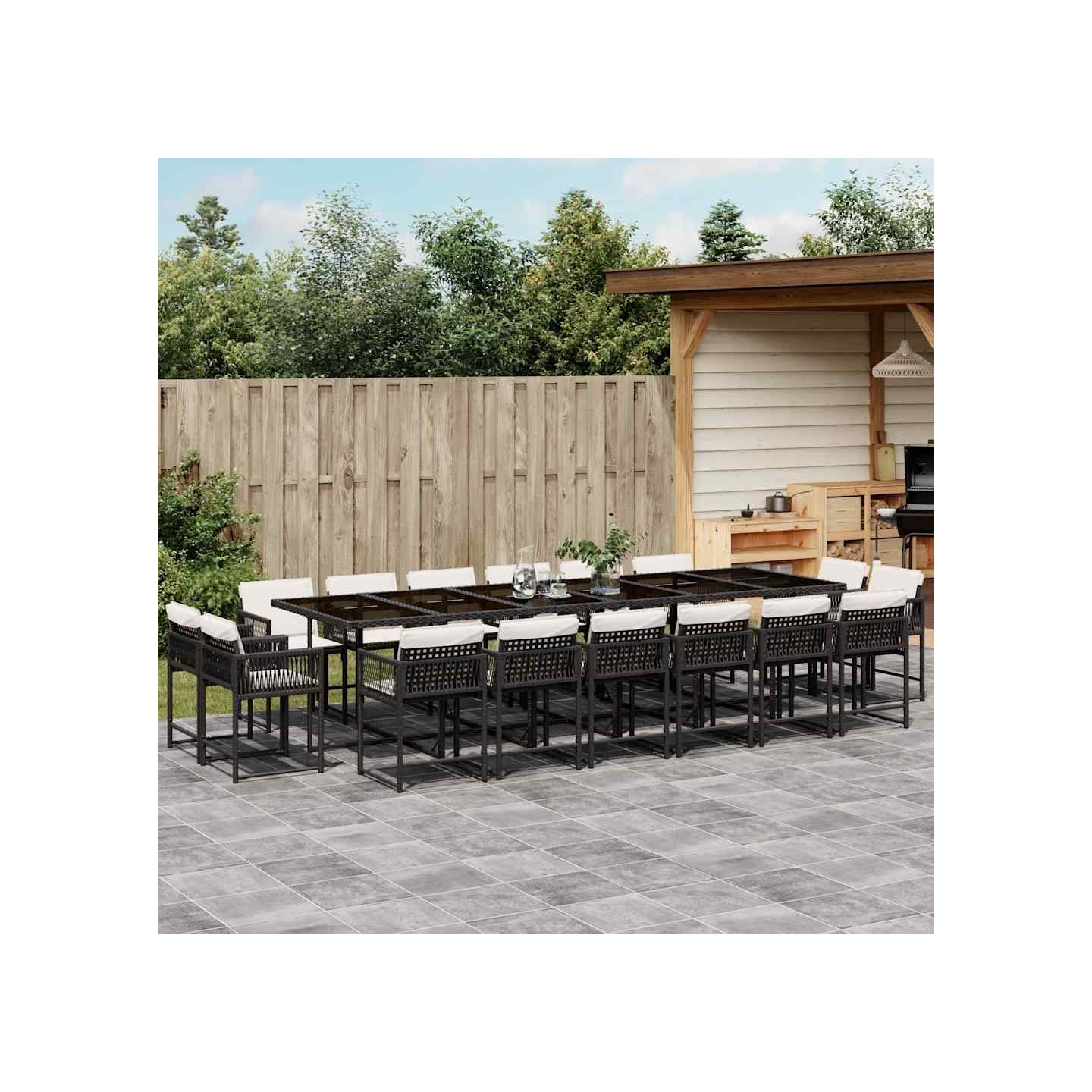 Ensemble à manger de jardin 17 pcs coussins noir résine tressée