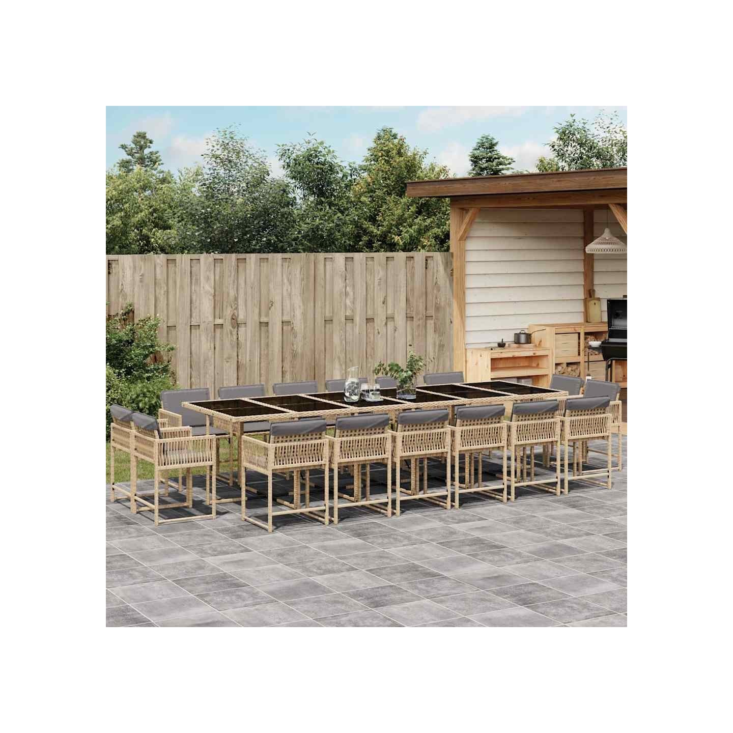 Ensemble à manger de jardin et coussins 17 pcs mélange beige