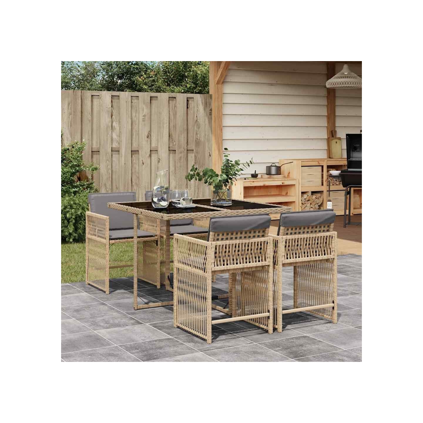 Ensemble à manger de jardin coussins 5 pcs mélange beige rotin
