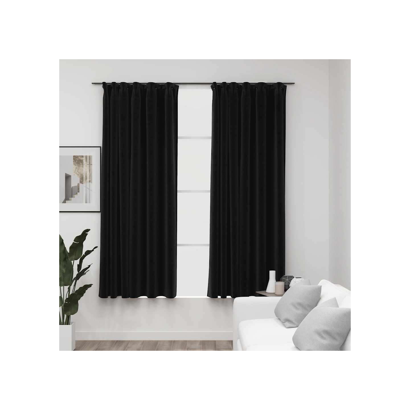Rideaux occultants aspect lin crochet 2pcs Anthracite 140x175cm