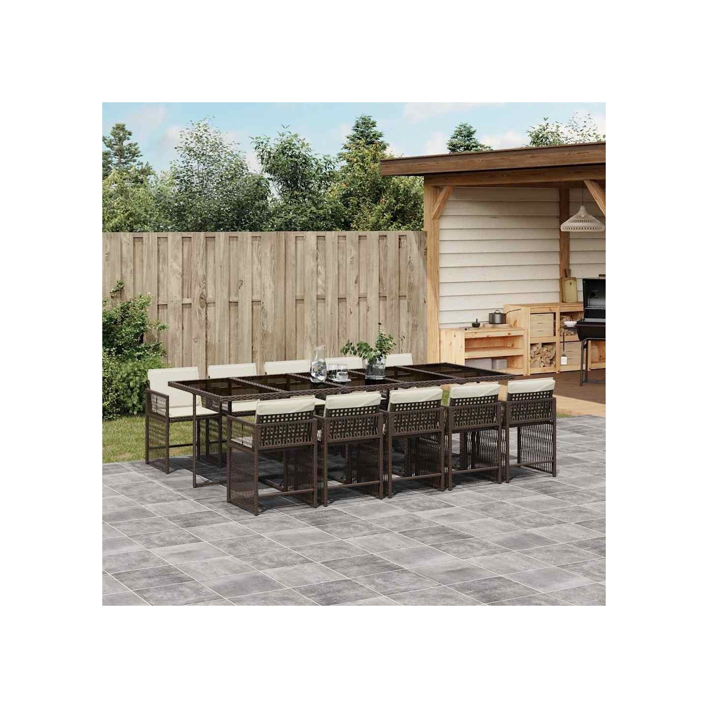 Ensemble à manger de jardin et coussins 11 pcs marron rotin