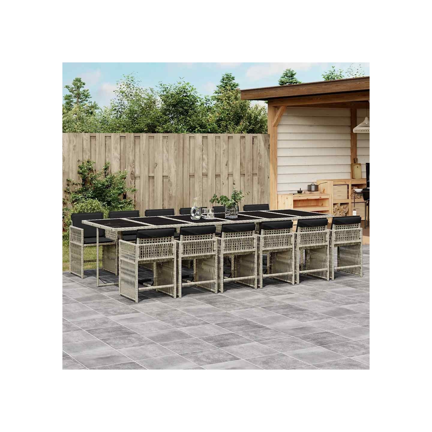 Ensemble à manger de jardin et coussins 13 pcs gris clair rotin