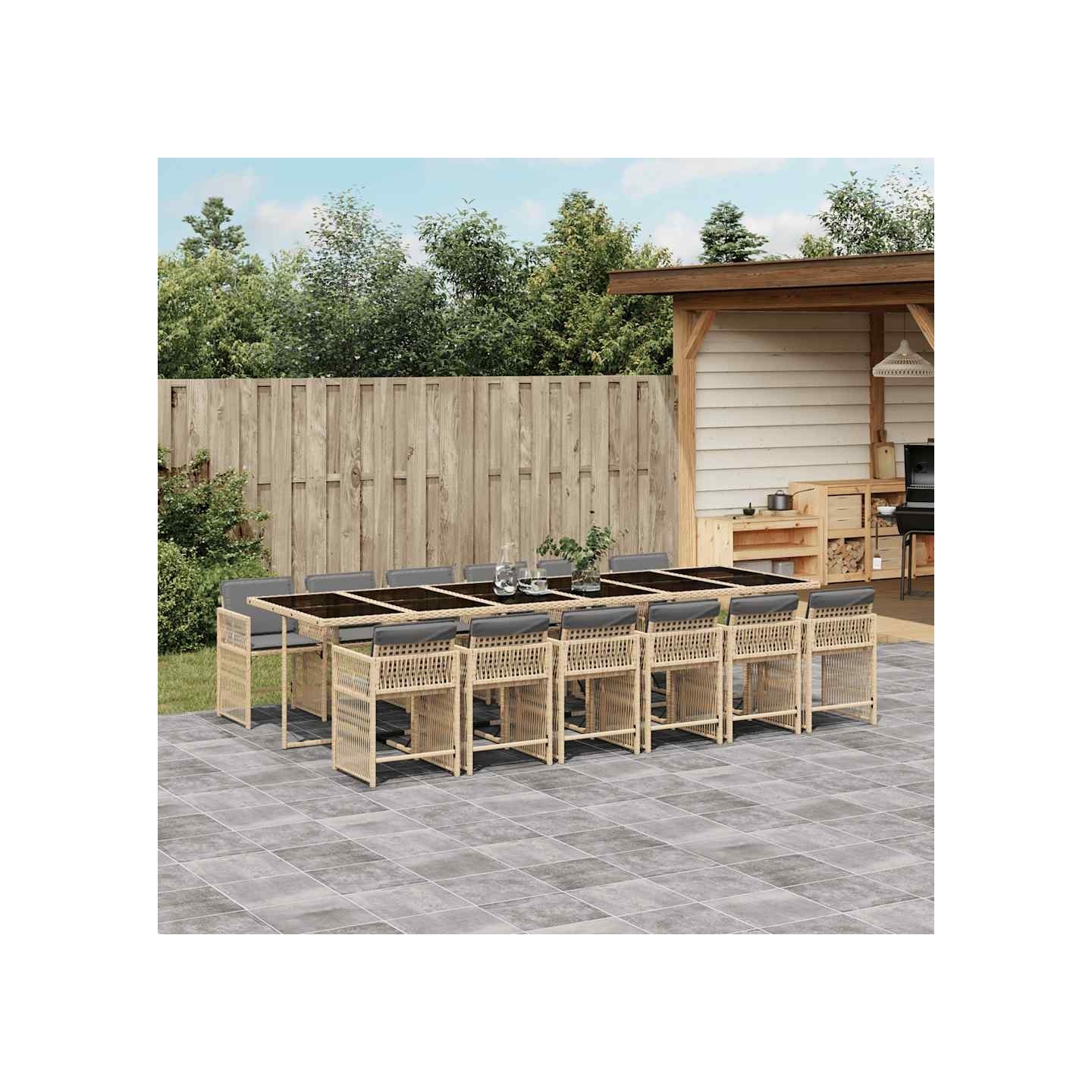 Ensemble à manger de jardin coussins 13 pcs mélange beige rotin