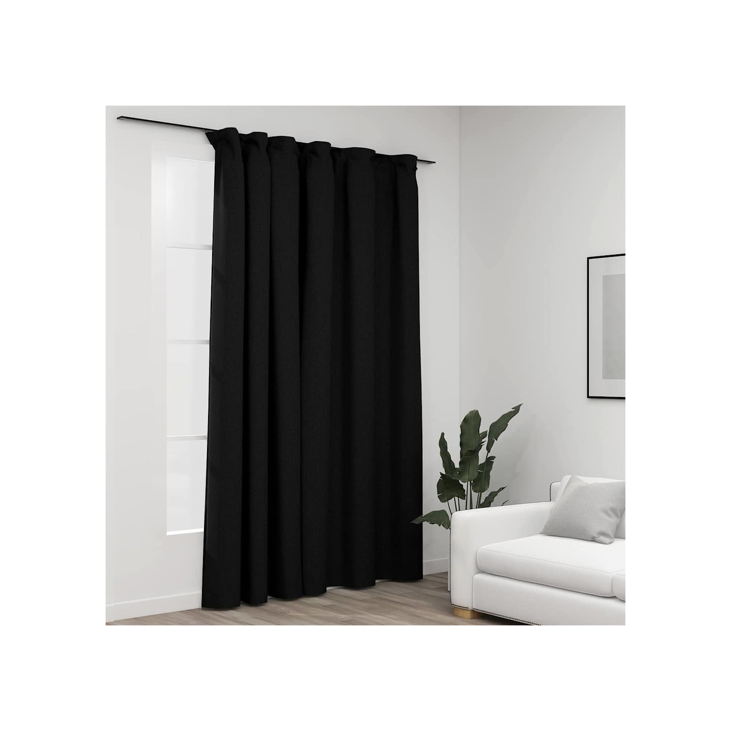 Rideau occultant d'aspect de lin crochets Anthracite 290x245 cm