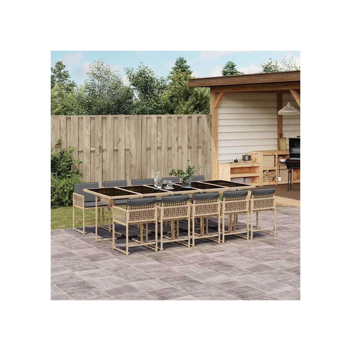 Ensemble à manger de jardin et coussins 11 pcs mélange beige
