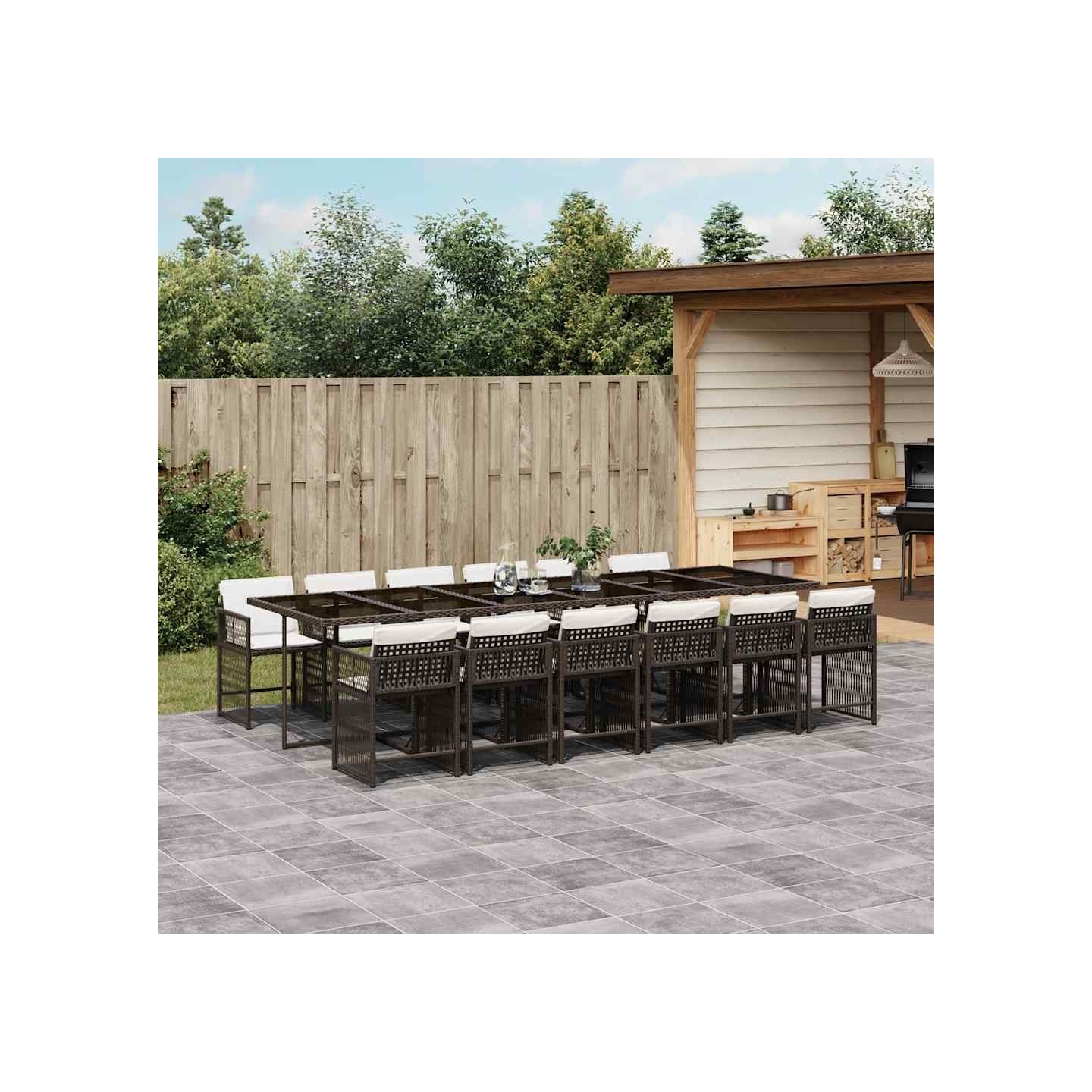 Ensemble à manger de jardin avec coussins 13 pcs marron rotin