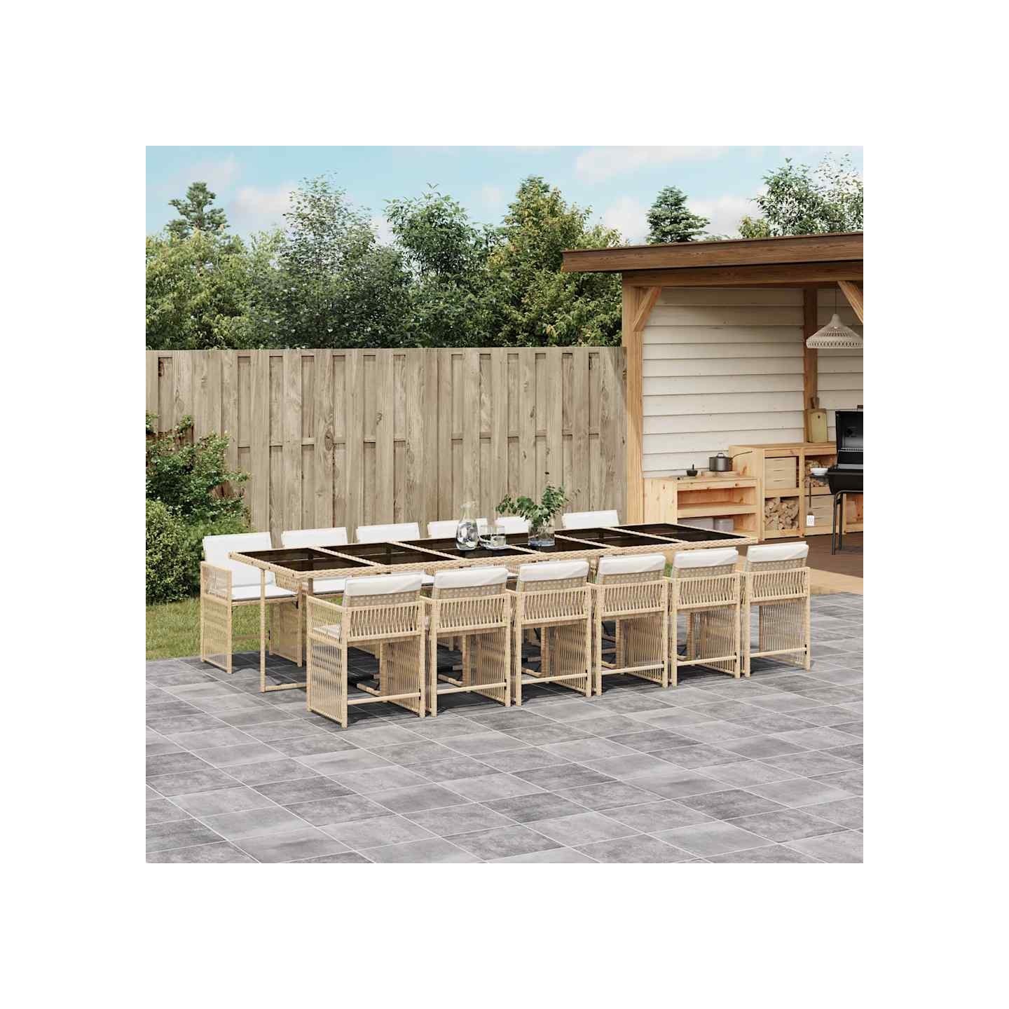 Ensemble à manger de jardin et coussins 13 pcs beige