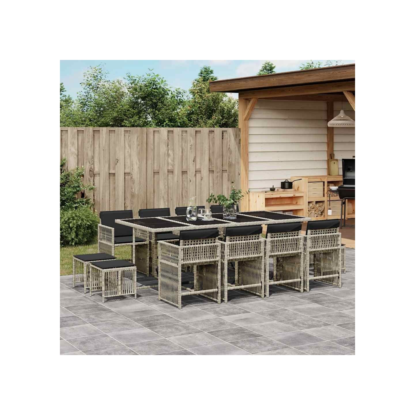 Ensemble à manger de jardin et coussins 13 pcs gris clair rotin