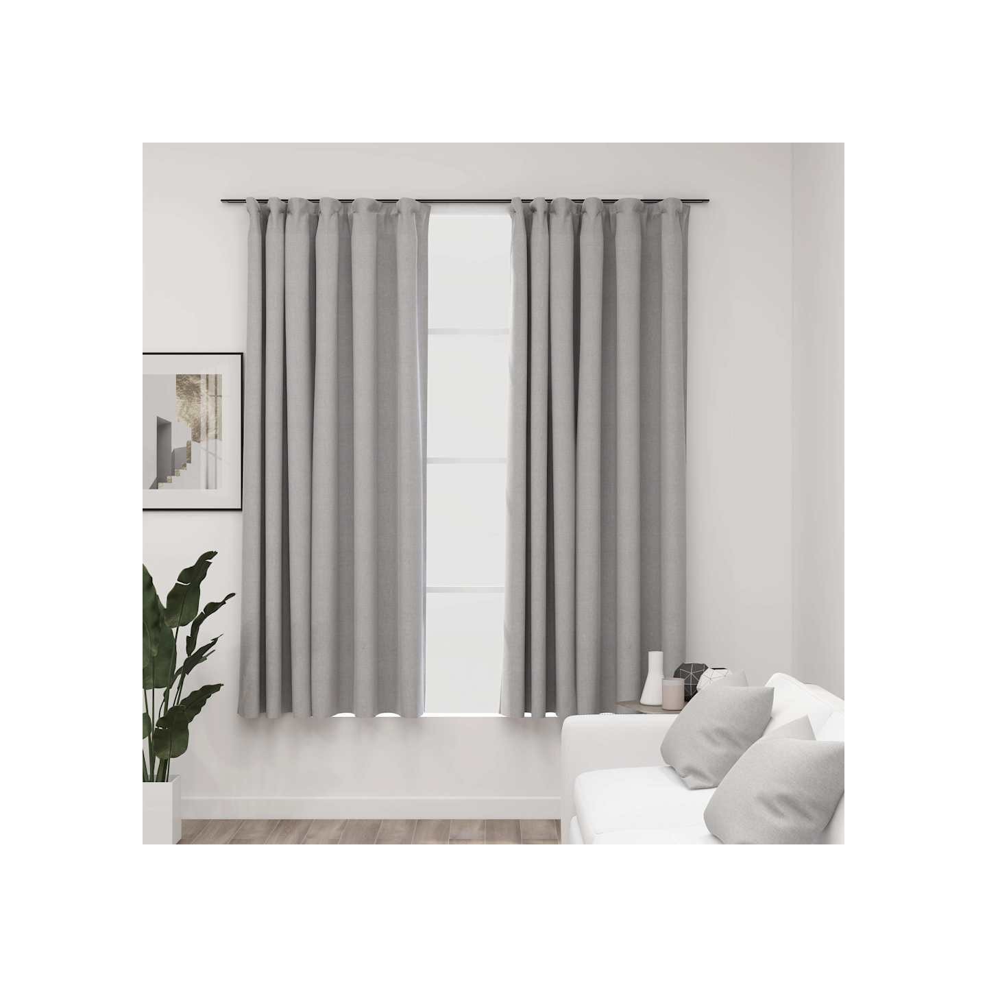 Rideaux occultants aspect lin avec crochets 2pcs Gris 140x175cm