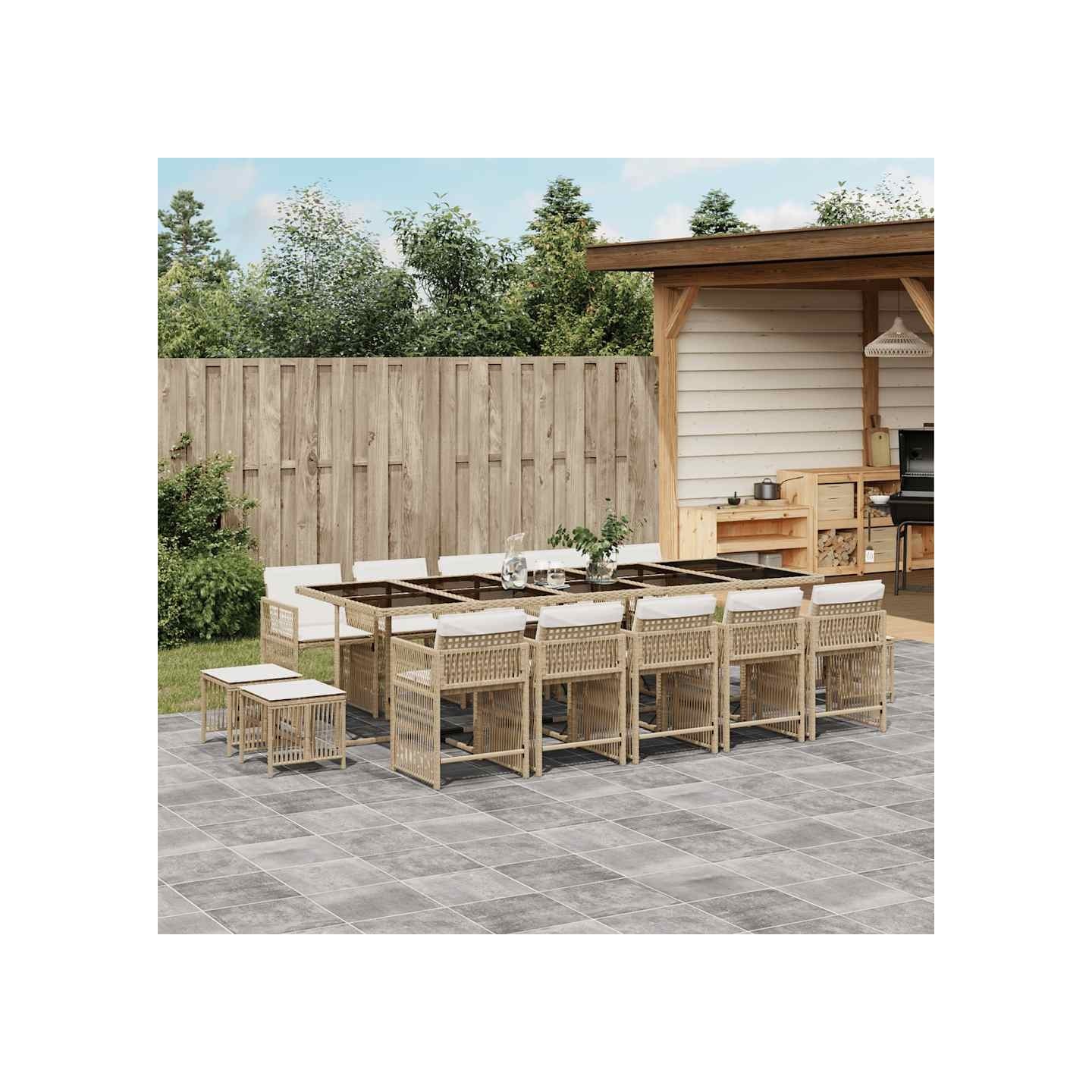 Ensemble à manger de jardin et coussins 15 pcs beige