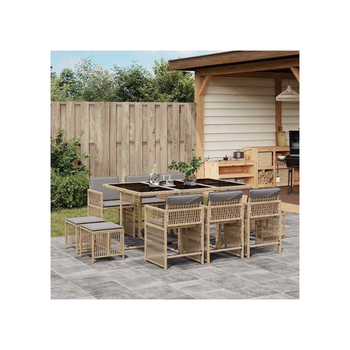 Ensemble à manger de jardin et coussins 11 pcs mélange beige