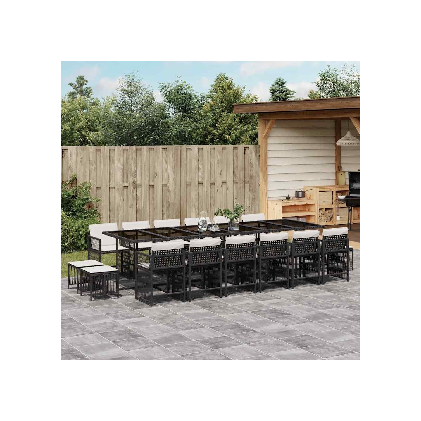 Ensemble à manger de jardin 17 pcs coussins noir résine tressée