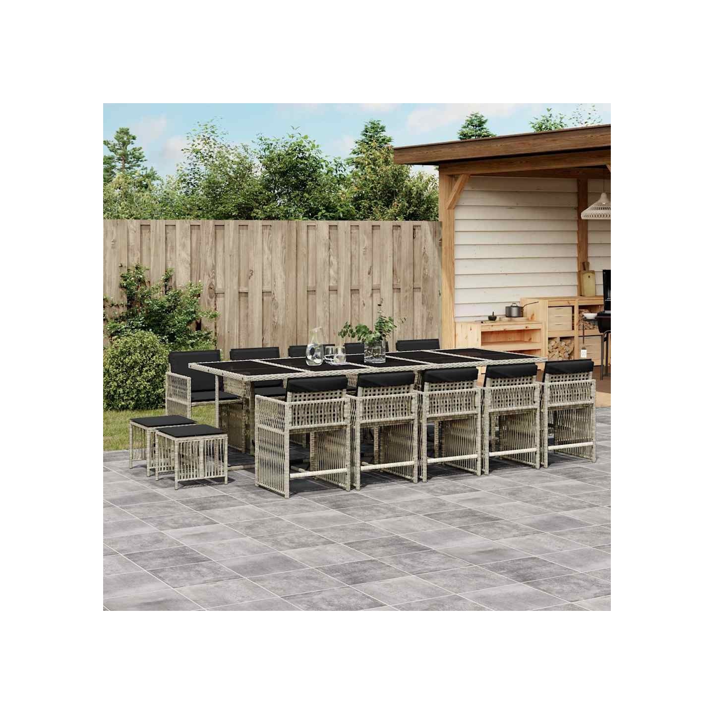 Ensemble à manger de jardin et coussins 15 pcs gris clair rotin