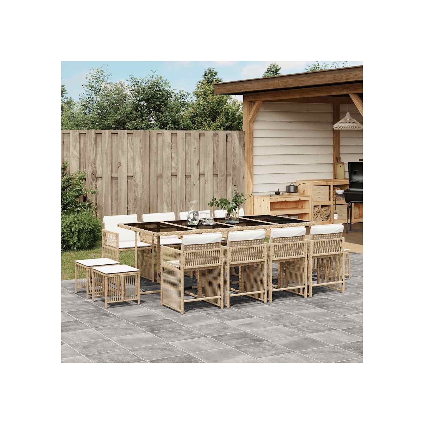 Ensemble à manger de jardin et coussins 13 pcs beige