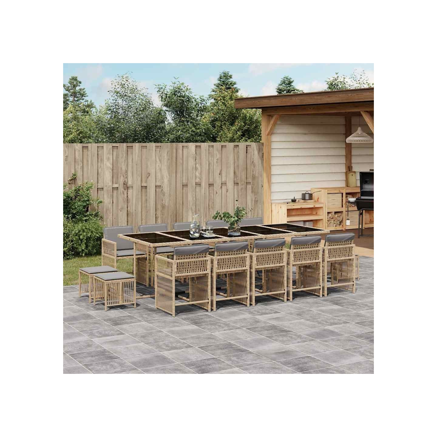 Ensemble à manger de jardin et coussins 15 pcs mélange beige