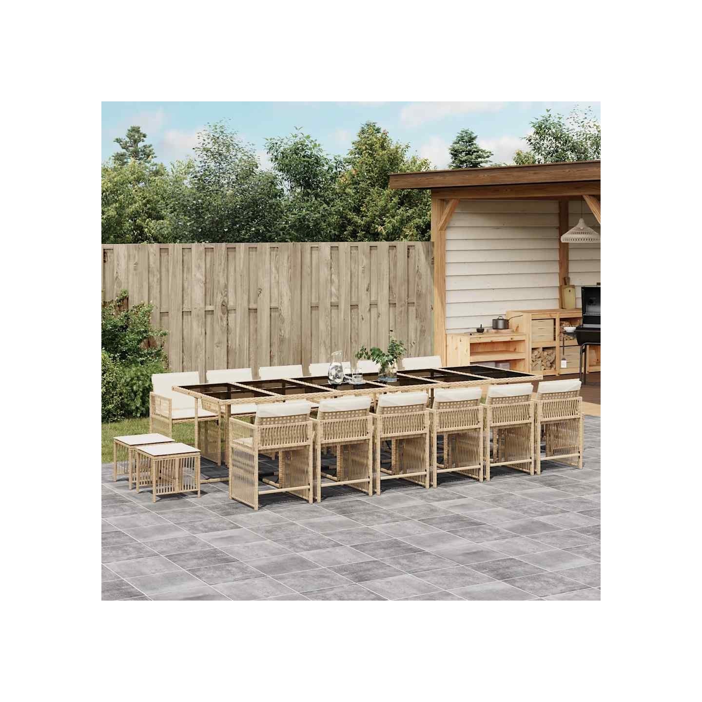Ensemble à manger de jardin et coussins 17 pcs beige